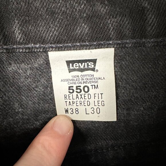 Vtg 1996 Levis 550 Mens 38x30 Black Relaxed Fit Tapered Leg Orange Tab Jeans - Picture 6 of 12